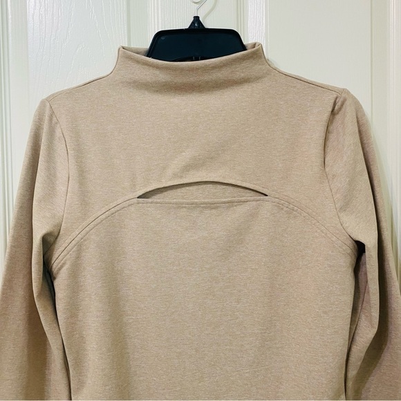 Express New Size L Tan Body Contour Compresssion Cozy Mock Neck Cutout Bodysuit‎ - Picture 6 of 11